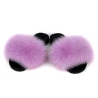 Hot Selling Fashion Fluffy Pink Real Fox Fur Slides For Women