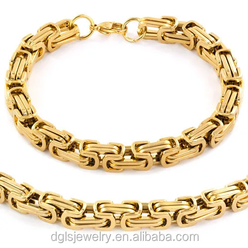 Fashion Hot Stainless Steel Heavy Gold Chain Byzantine Necklace For Men