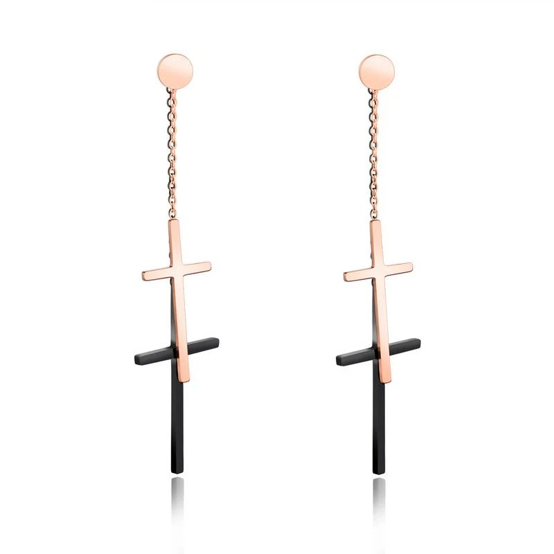 316L Stainless Steel Tassel Long Earrings for Women Gold Black Cross Drop Earrings (SK361), Rose gold
316L Stainless Steel Tassel Long Earrings for Women Gold Black Cross Drop Earrings (SK361), Rose gold