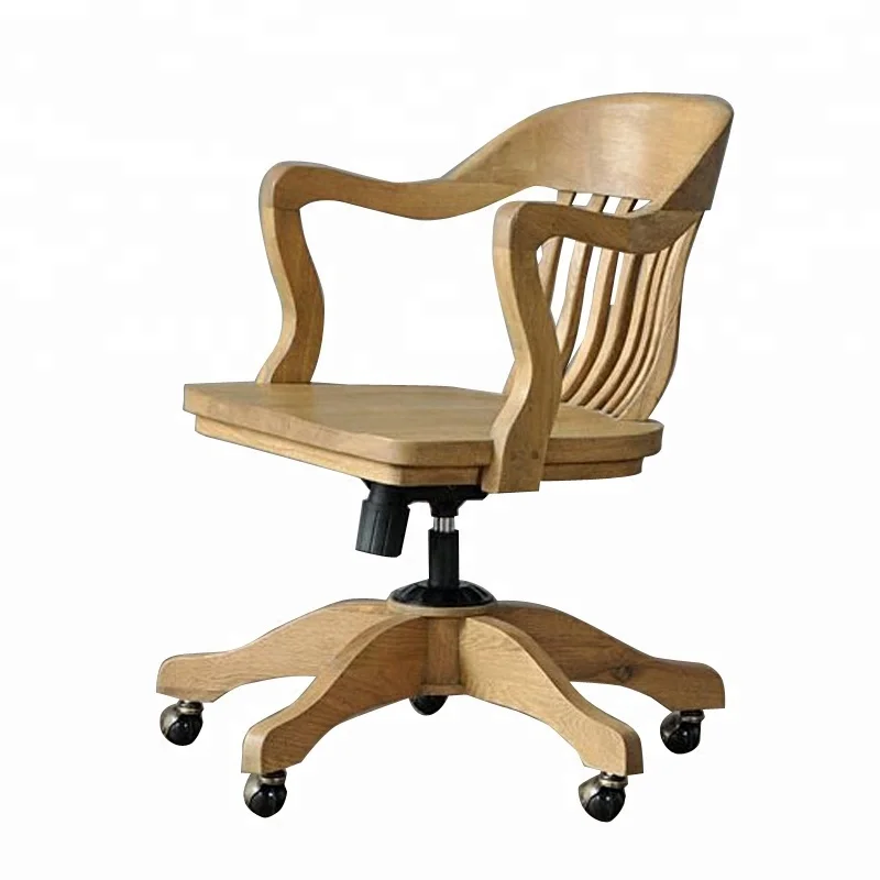 

French height adjustable solid oak wood swivel hotel room desk chair