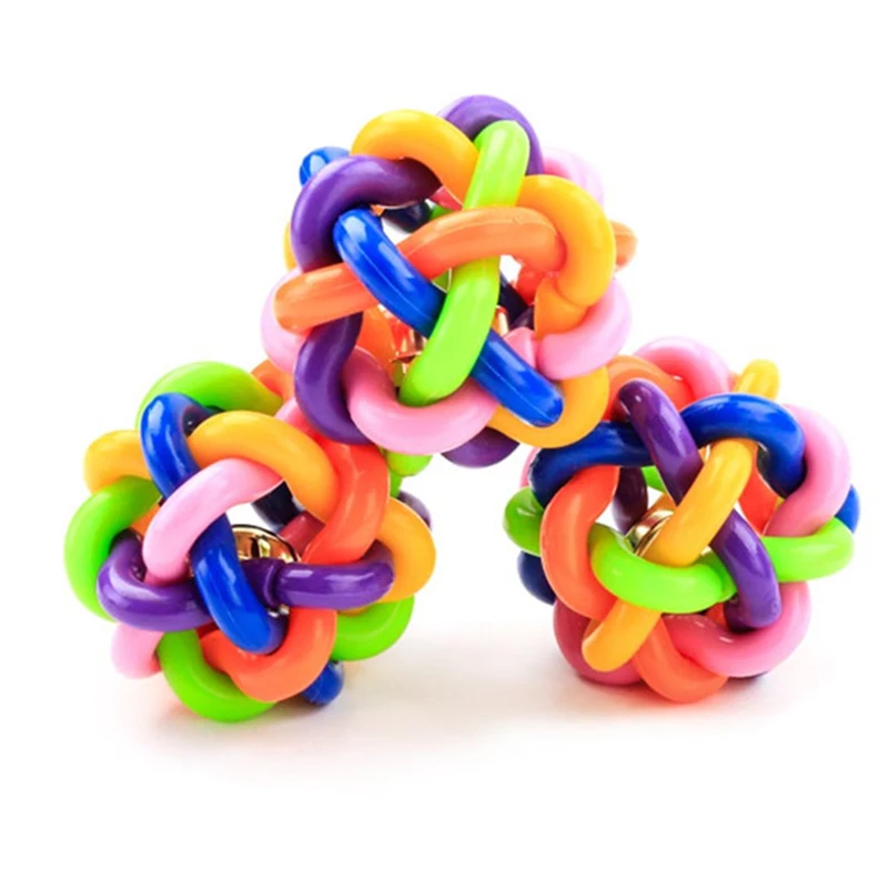 OnnPnnQ Colorful Dog Cat Food Toy Ball with Bell For Playing Squeak Sound Chew Funny Puppy Training Interactive Pet Supplies6