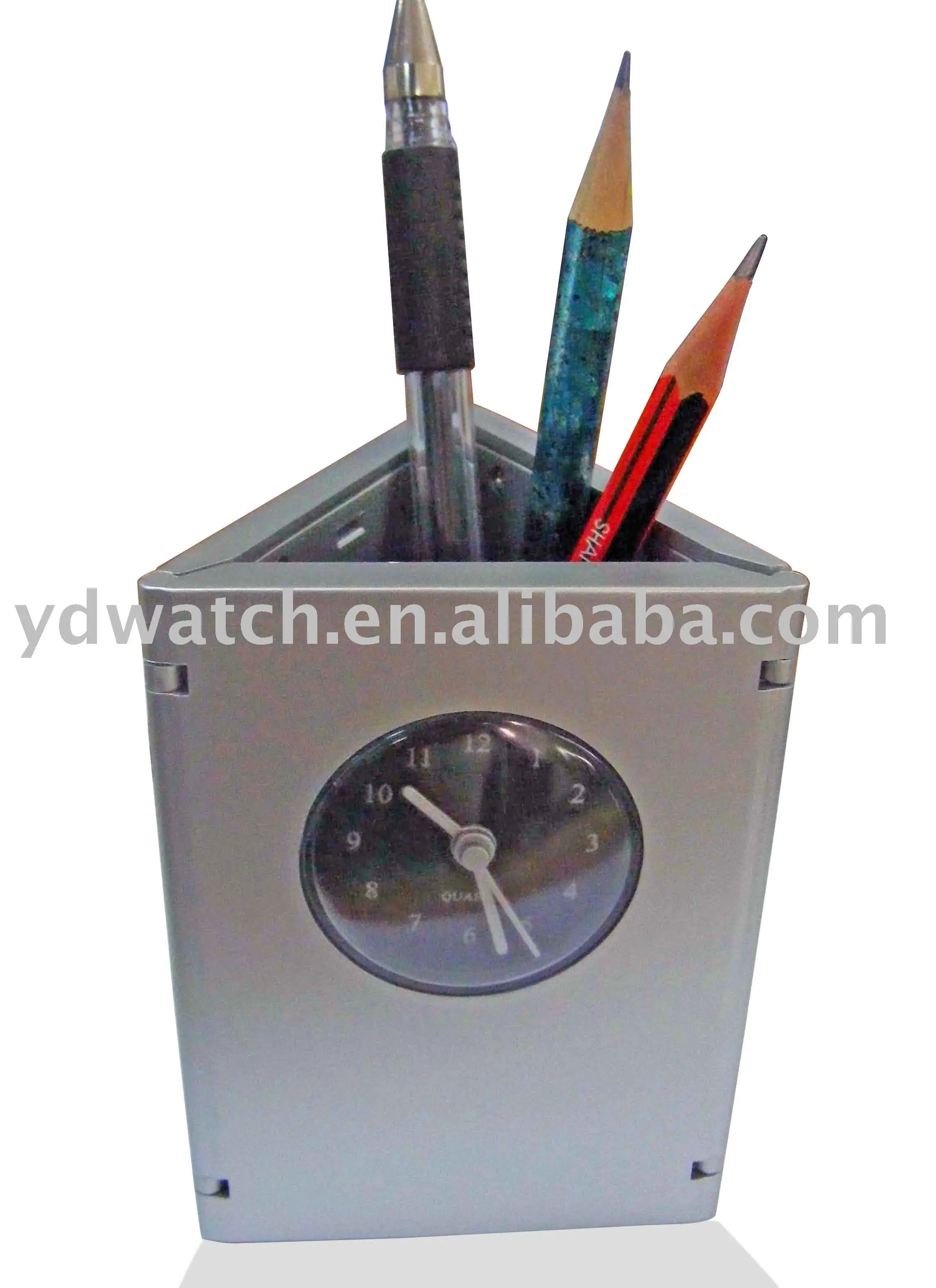plastic table clock with pen holder