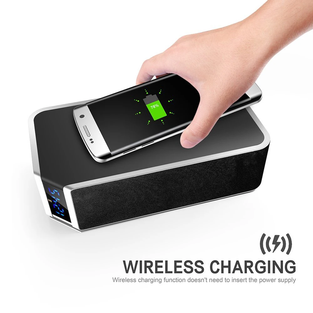 built in wireless charger bluetooths speaker with alarm clock - ANKUX.COM
