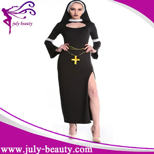 Sexy nun costume lingerie, freira traje de halloween, vestido de látex freira