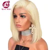 Virgin european blonde human hair full lace wig middle part Transparent lace blonde bob lace front wig