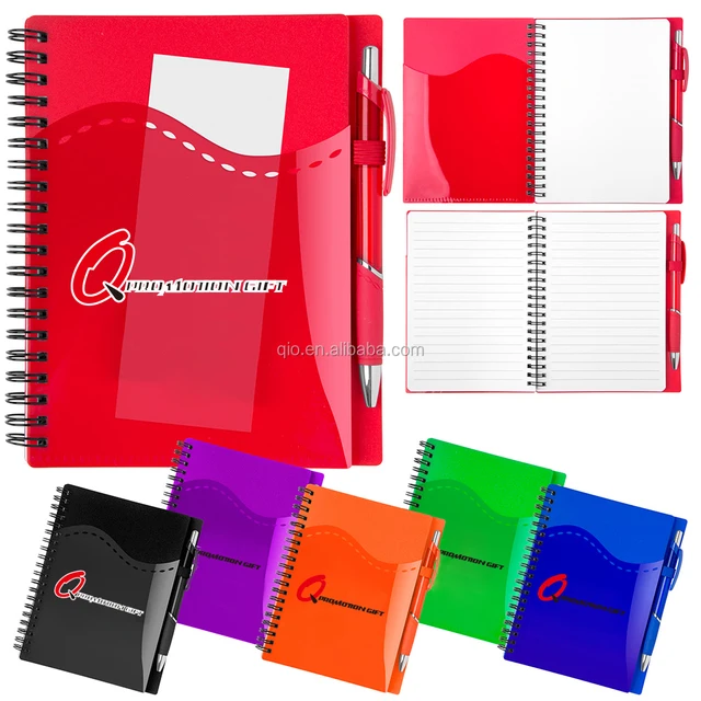 stitch spiral notebook set with pen and wraparound front pockets