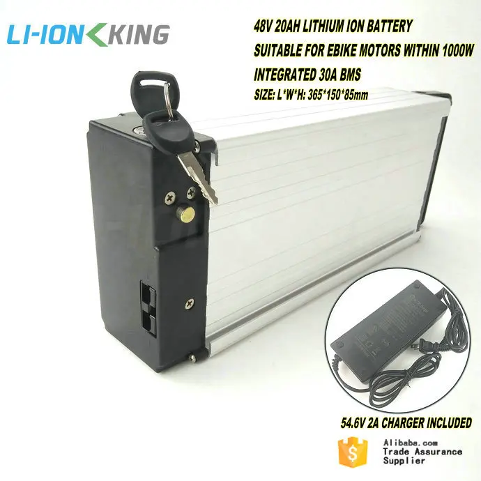 LI-ION KING Rear Rack 1000W Electric Bike Battery 48V 20Ah with 30A BMS and 2A Charger