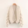 Man Made Chunky Cotton Blend Casual Balloon Sleeve Knitted Cardigan Coat