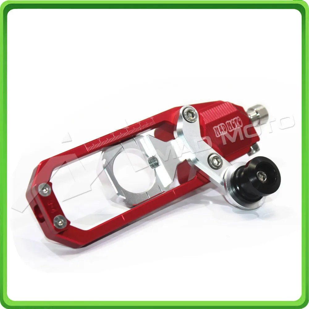 Motorcycle Chain Tensioner Adjuster with paddock bobbins kit for Suzuki GSXR600 GSX-R750 2006 2007 2008 2009 2010 Red&Silver (7)