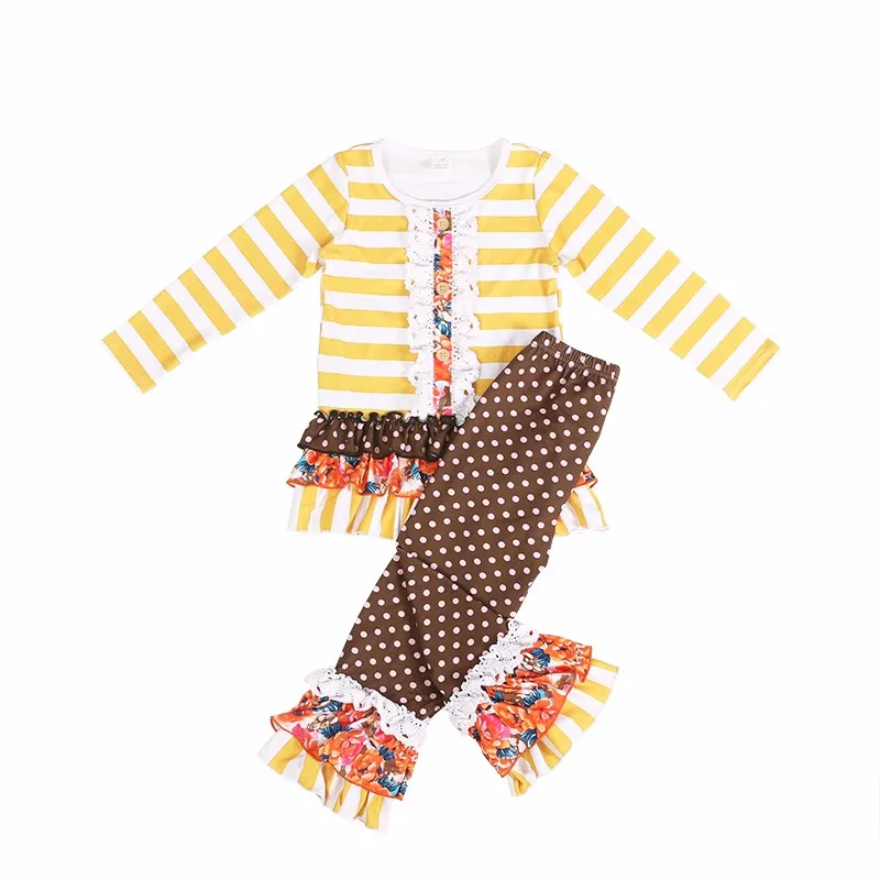 Strip printing lace flower girl cloth long sleeve pleated hem baby girl clothing set dot printing baby girl clothing set, Picture shows
Strip printing lace flower girl cloth long sleeve pleated hem baby girl clothing set dot printing baby girl clothing set, Picture shows