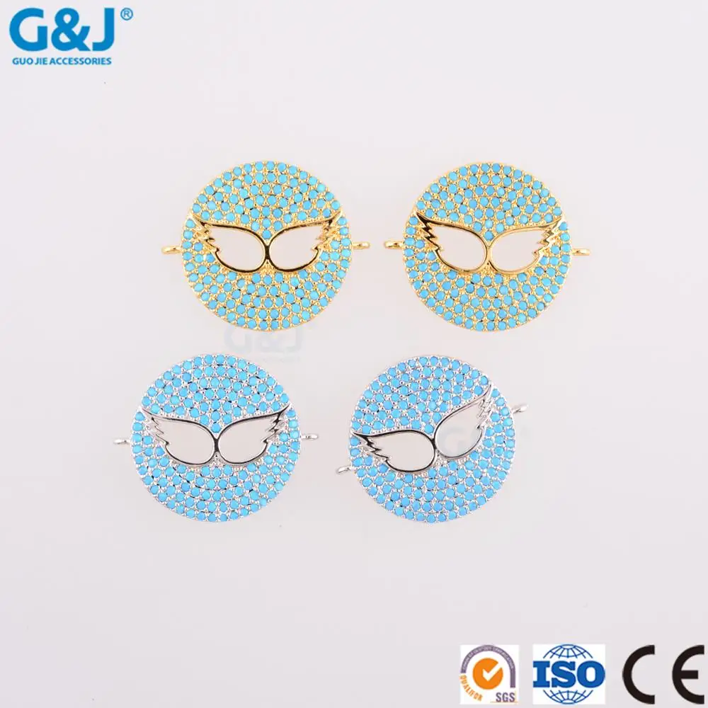 guojie brand wholesale well-designed micro pave CZ round wings of an angel jewelry charm pendant for DIY jewelry