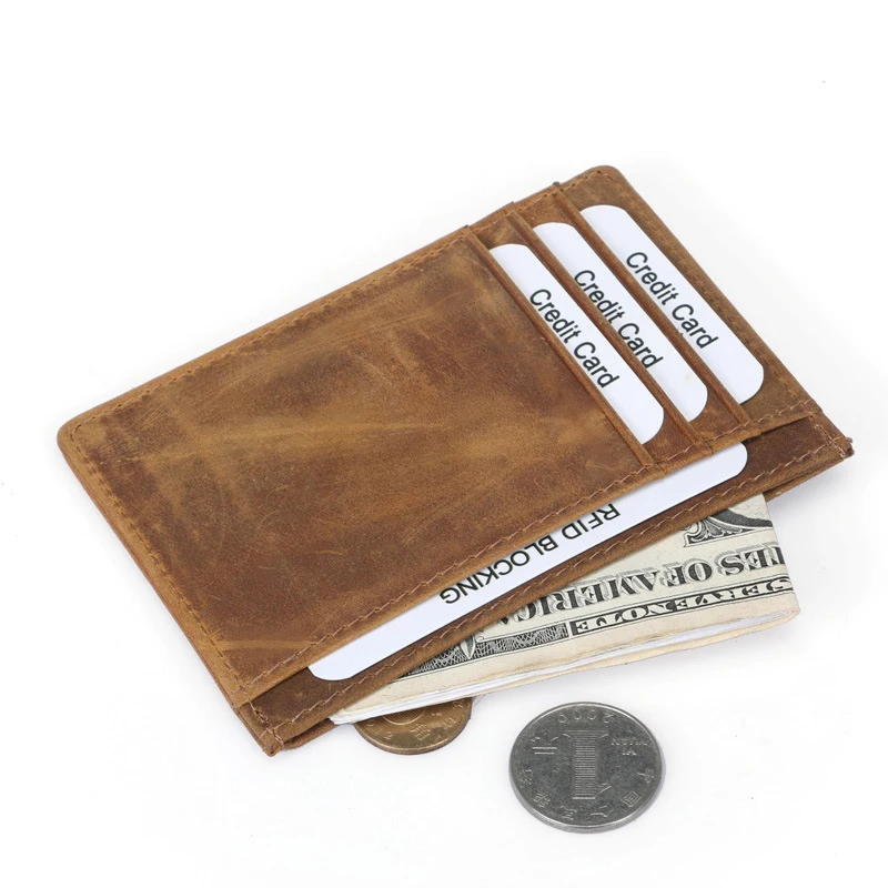 Wholesale vintage genuine leather foldable RFID slim card holder wallet for men custom logo
Wholesale vintage genuine leather foldable RFID slim card holder wallet for men custom logo