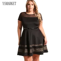 

YSMARKET Plus Size Summer Black Dress Women OL Office Casual Workwear Dot Mesh Sexy Midi Vintage A-Line Dress Skater E836