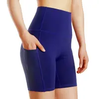 

Women Custom Plus Size High Waist Gym Middle Whole Sale Yoga Pants Side Pocket Stretchy Black Spandex Running Biker Shorts