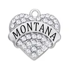 Country Montana State Crystal Heart Charm Pendant Alloy