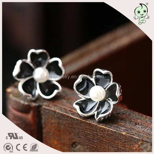 enamel black color flower design girl"s favorite 925 sterling