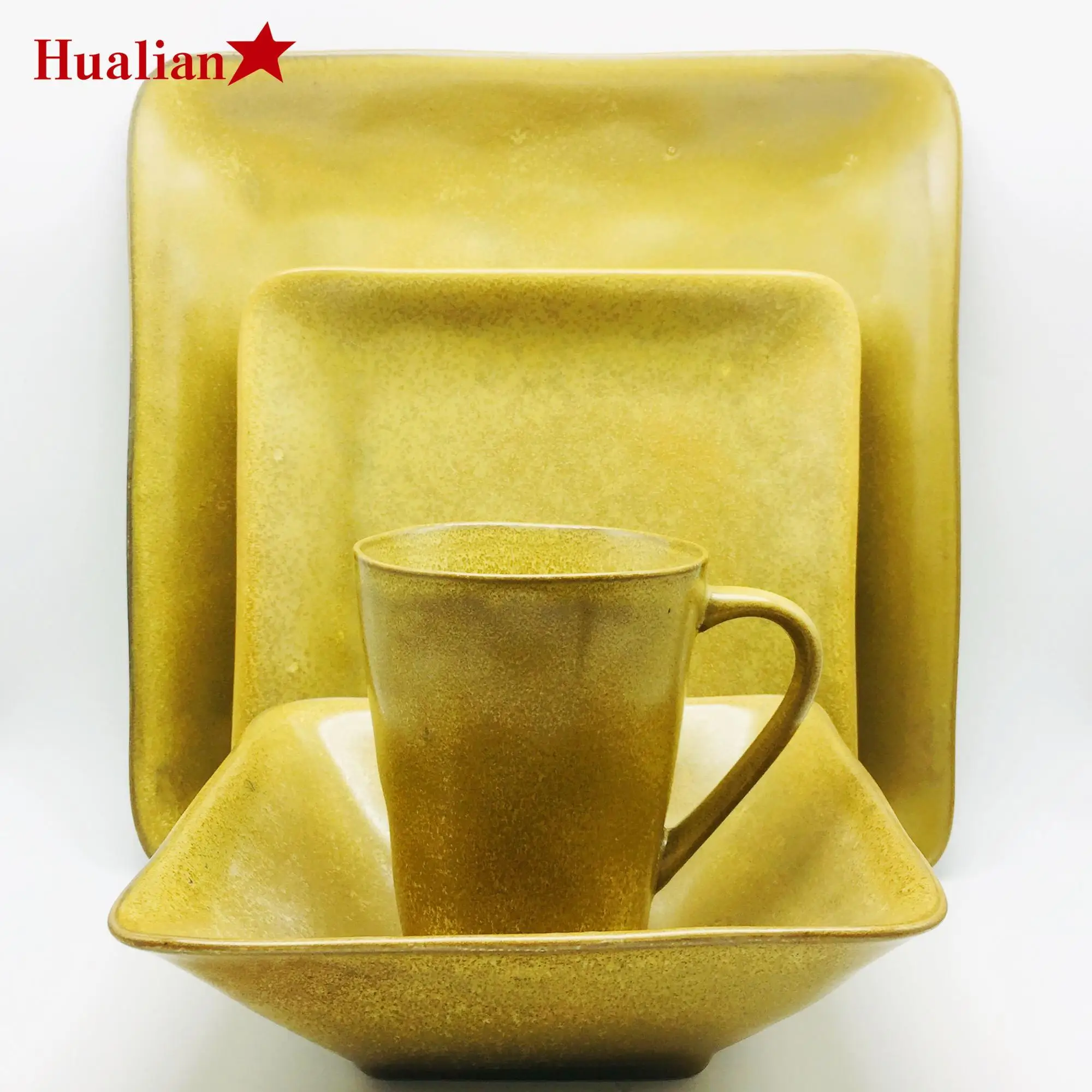 Crackle glazed ceramic 16pcs dinnerware set plate bowl cup mug plate