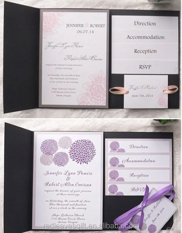 paper purple ribbon gift card wedding invitation card
