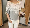 2015 New Summer Fashion Batwing Loose Pullover Women Tops Wholesale Lady Hollow Out Lace Spliced Casual T-shirts Blouse