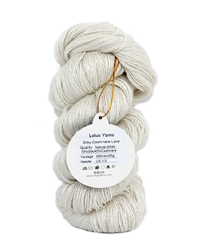 Silky cashmere Lace natural undyed yarn 55%silk 45%cashmere nat white