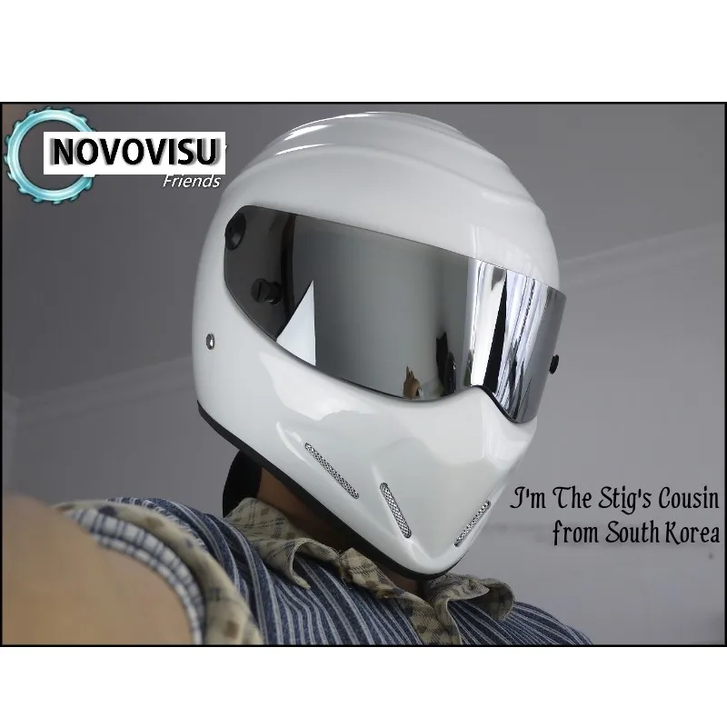 For NOVOVISU The STIG White Helmet Capacete Casco + Bag + SIMPSON Sticker 3in1  White Helmet with Silver Visor  Racing Style 02
