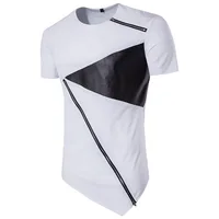 Summer newest men's high street hip-hop round neck fashion leather patch skew hem short sleeve T-shirt
Summer newest men's high street hip-hop round neck fashion leather patch skew hem short sleeve T-shirt