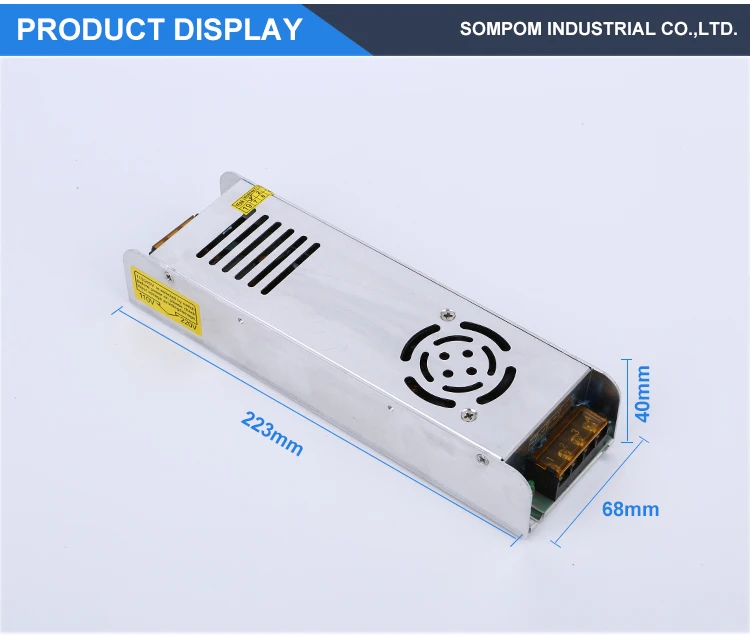 New strip slim type smps 110/220v ac to dc 360w 30a 12v led switching mode power supply with cooling fan