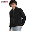 Guangzhou factory no logo windproof custom printing design fashion black nylon polyester plain blank men bomber jacket