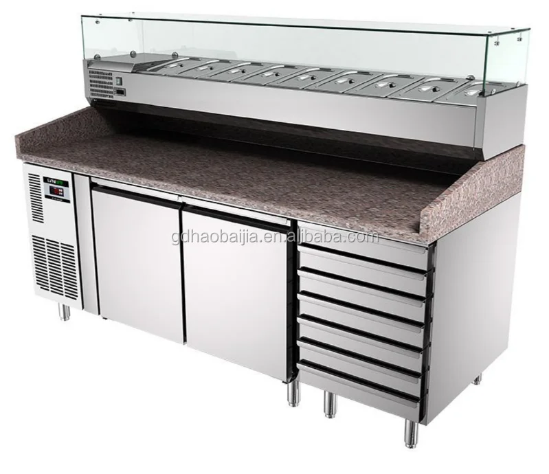 Stainless Steel Pizza Prep Table Fridge With Marble Countertop