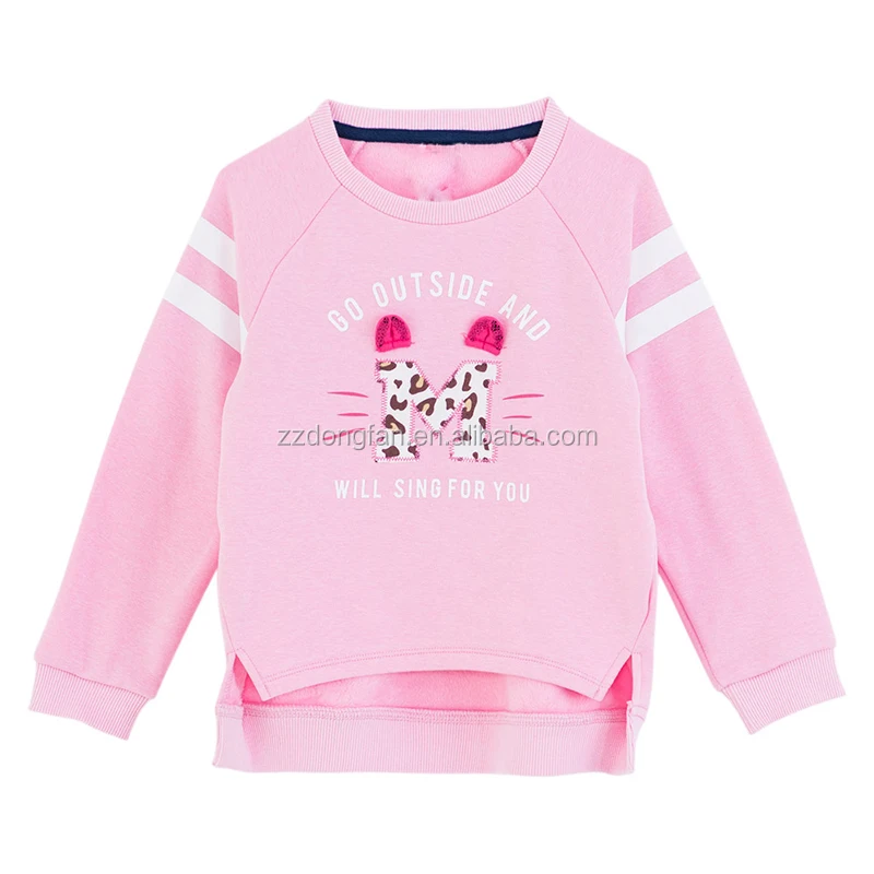2016 Autumn Winter pink printed pattern o-neck long sleeve custom wool hoodies design for baby girl