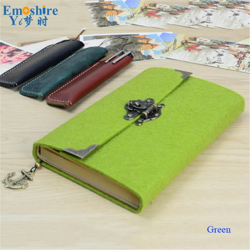 Emoshire Vintage felt creative handbook booklet password notebook notepad with lock diary kraft paper sketching book (6)