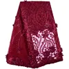 2019 New Style French Net Lace Fabric 3D Flower African Tulle Mesh Lace Fabric High Quality Nigerian Lace Fabric With Beads 1400