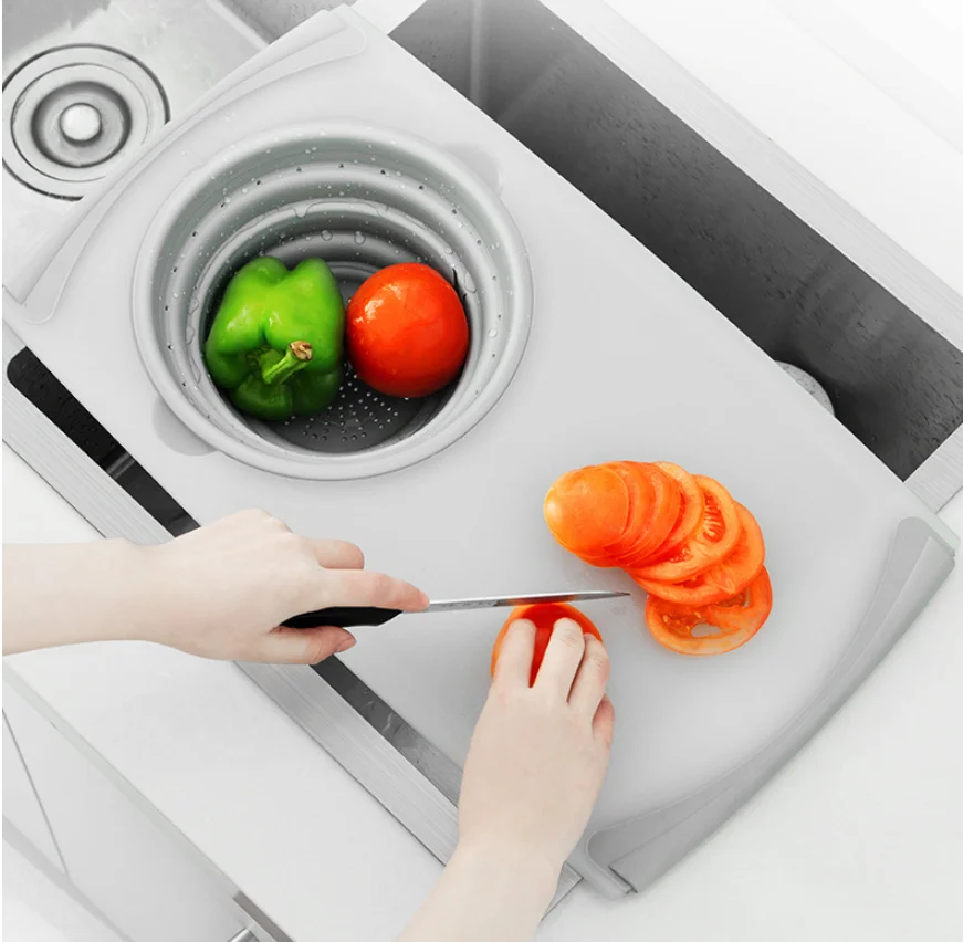 Collapsible Colander Sink Cutting Board Set Removable Strainer, Pictures or customized
Collapsible Colander Sink Cutting Board Set Removable Strainer, Pictures or customized