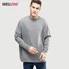 Wellone China factory OEM high quality streetwear fashion style oversized dark grey men custom 100 cotton sweatshirts wholesale
