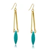 Gold and Turquoise Drop Earrings, Simple Boho Earrings, Long Turquoise Earrings