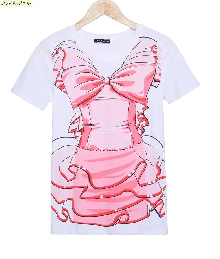 Fashion 2015 New Arrival High Quality Summer T Shirts Short Sleeve O-Neck Bow Printed T-Shirt Casual Cute Women Loose T Shirts