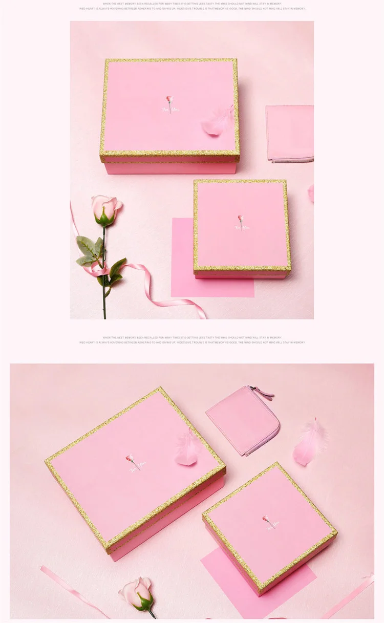 pink design wedding favor paper gift box with golden edge