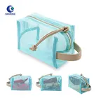 Two Layers Soft Transparent Mesh New Travel Makeup Organizer Toiletry Bag Waterproof Cosmetic Pouch With Pu Handle