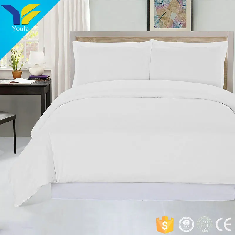Luxury 230 thread count white sateen plain 4pcs duvet cover set hotel bed linen cotton bedding set