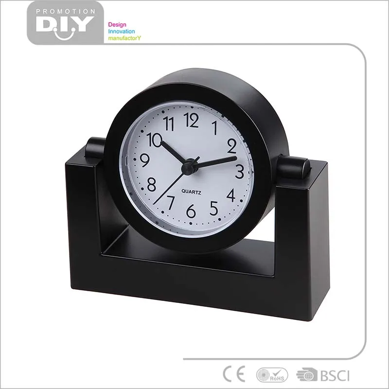 Swivel table clock black case with white surface