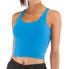 Women Short Tee Bright Blue Tank Stringer Slim Fit Crop Top For Fitness Running Gym Training