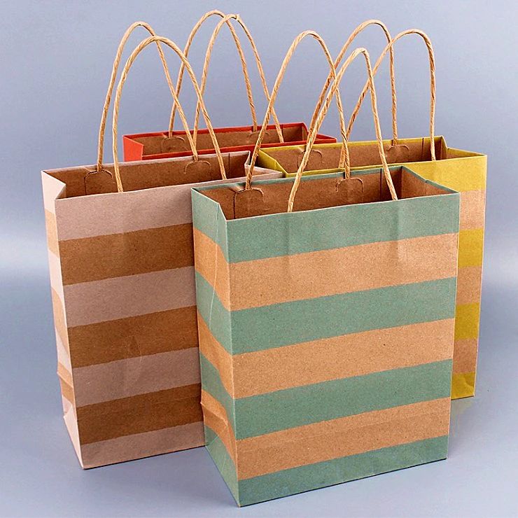 packaging & printing bags promotional stripe paper gift bags