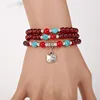 Fashion 3 Layer Multi Garnet Natural Stone Beads Bracelet Red Garnet Bracelet with Silver Cat Pendant
