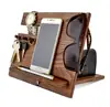 Wood Cellphone Docking Station with Watch Stand ,Wooden Ash Desk Organizer for Men