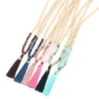 Cute Mala Necklaces Jewellery Mint Color Precious Stones Wood Bead Mala Necklace Tassel