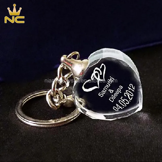 souvenirs 3d glass heart shaped crystal keychain for wedding