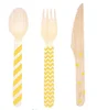 Dots and Stripes Blue Wooden Cutlery Forks with Polka Dot and Stripes Print