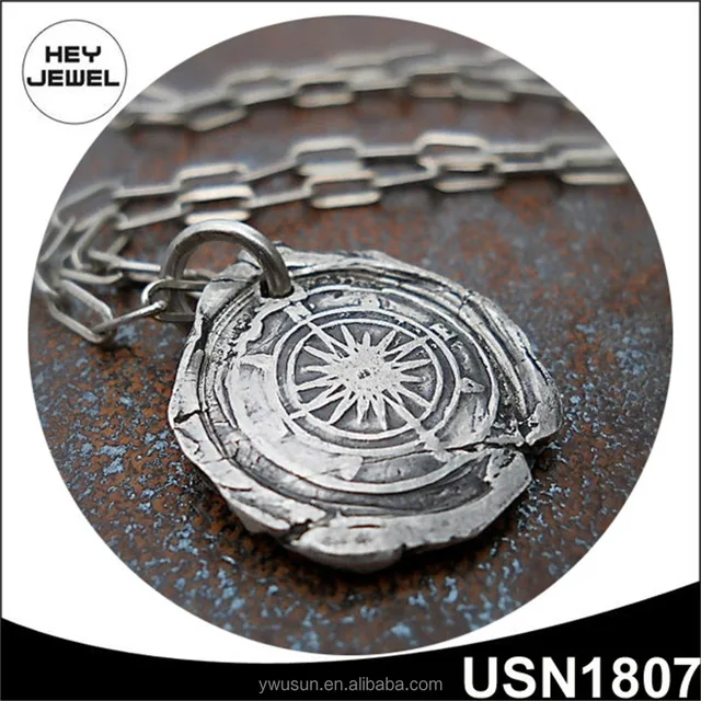 handmade silver compass rose wax seal jewelry necklace