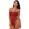 Hot Sexy Hollow Out Wine Red Lace Up Spaghetti Straps Teddy Lingerie Women