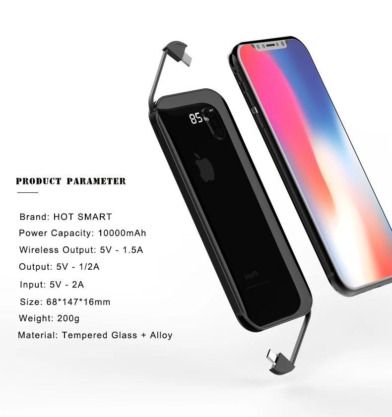 Built-in 2 cables wireless power bank quick charger mobile phone fast charging portable powerbank - ANKUX.COM
